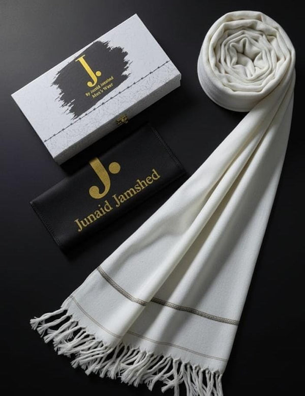 J. Men Exclusive Woolen Shawl Pure White D-011
